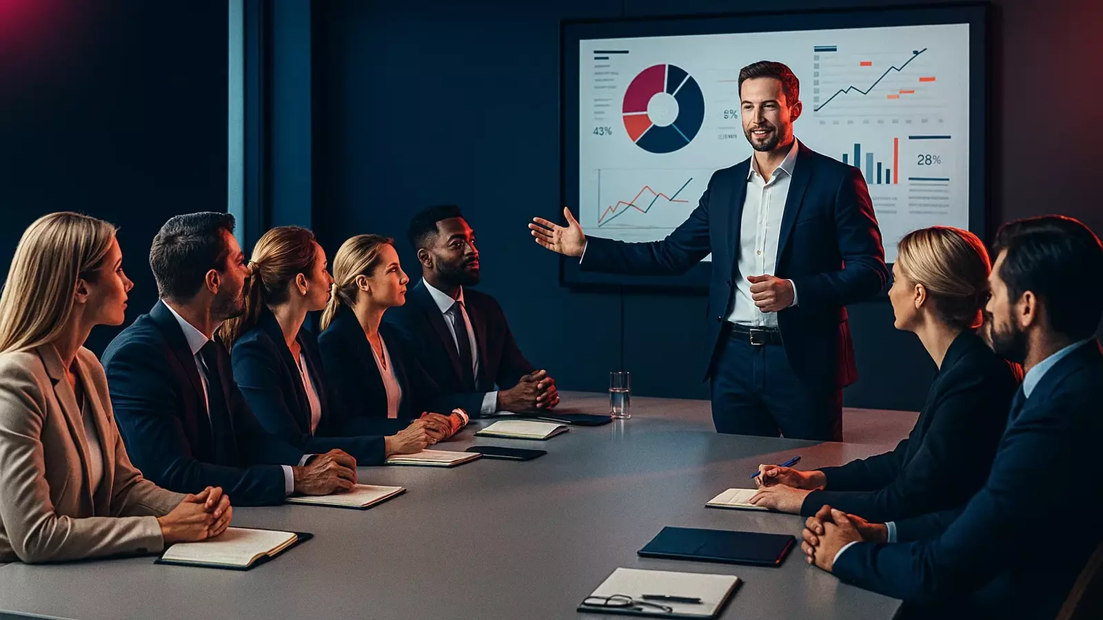 Executive presenting strategy to board — alignment