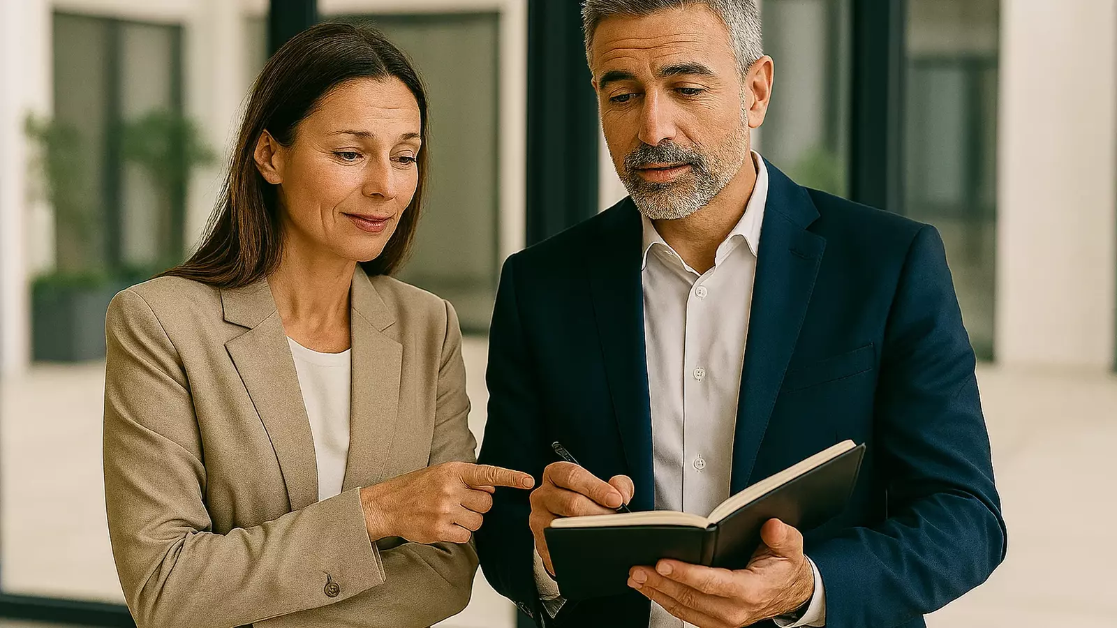 One-to-one leadership coaching conversation at desk