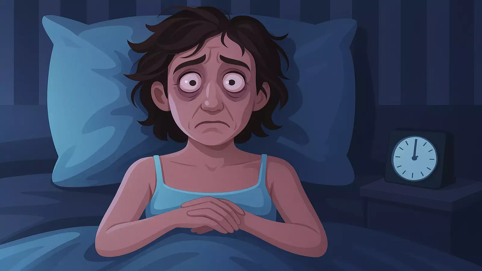 Person awake at night staring at ceiling — insomnia