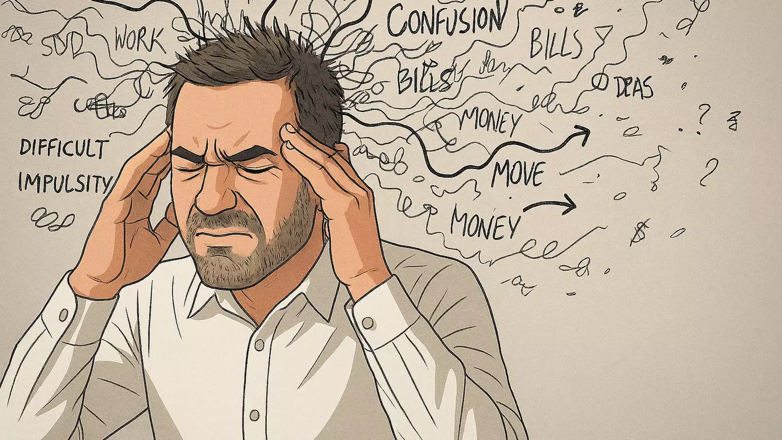 Person standing grabbing their head — stress and overwhelm