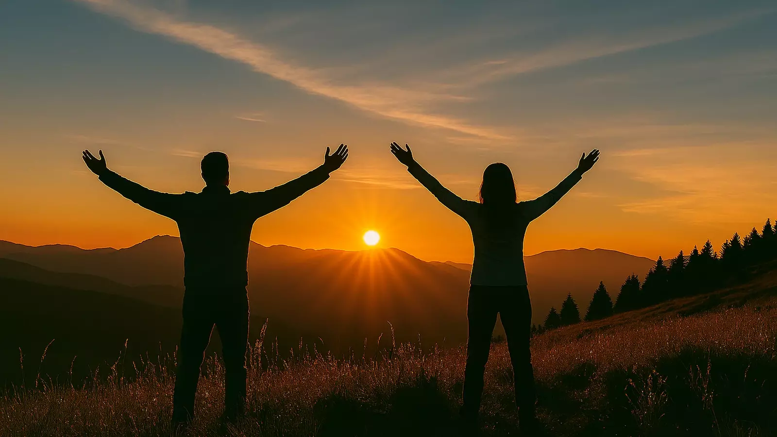 People with their arms in the air facing the sun - The Executive reset