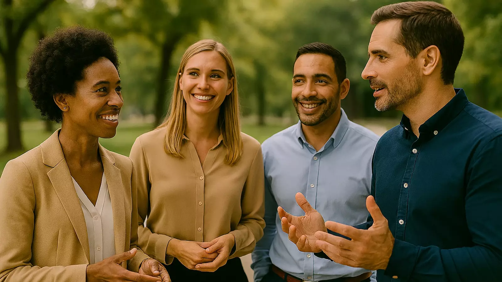 Small groups collaborating and chatting in outside — Connection