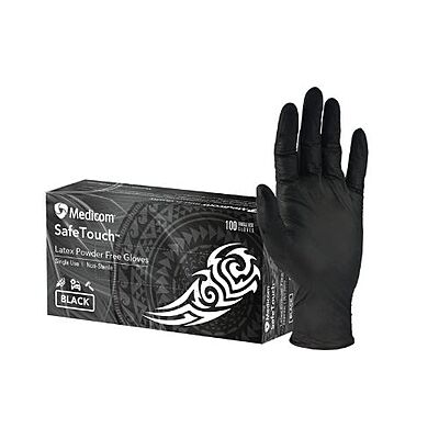 Medicom SafeTouch Latex Textured Medical Examination Gloves Black Pack Of 100