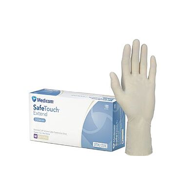 Medicom SafeTouch Extended Cuff Textured Latex Examination Gloves Natural Pack Of 100