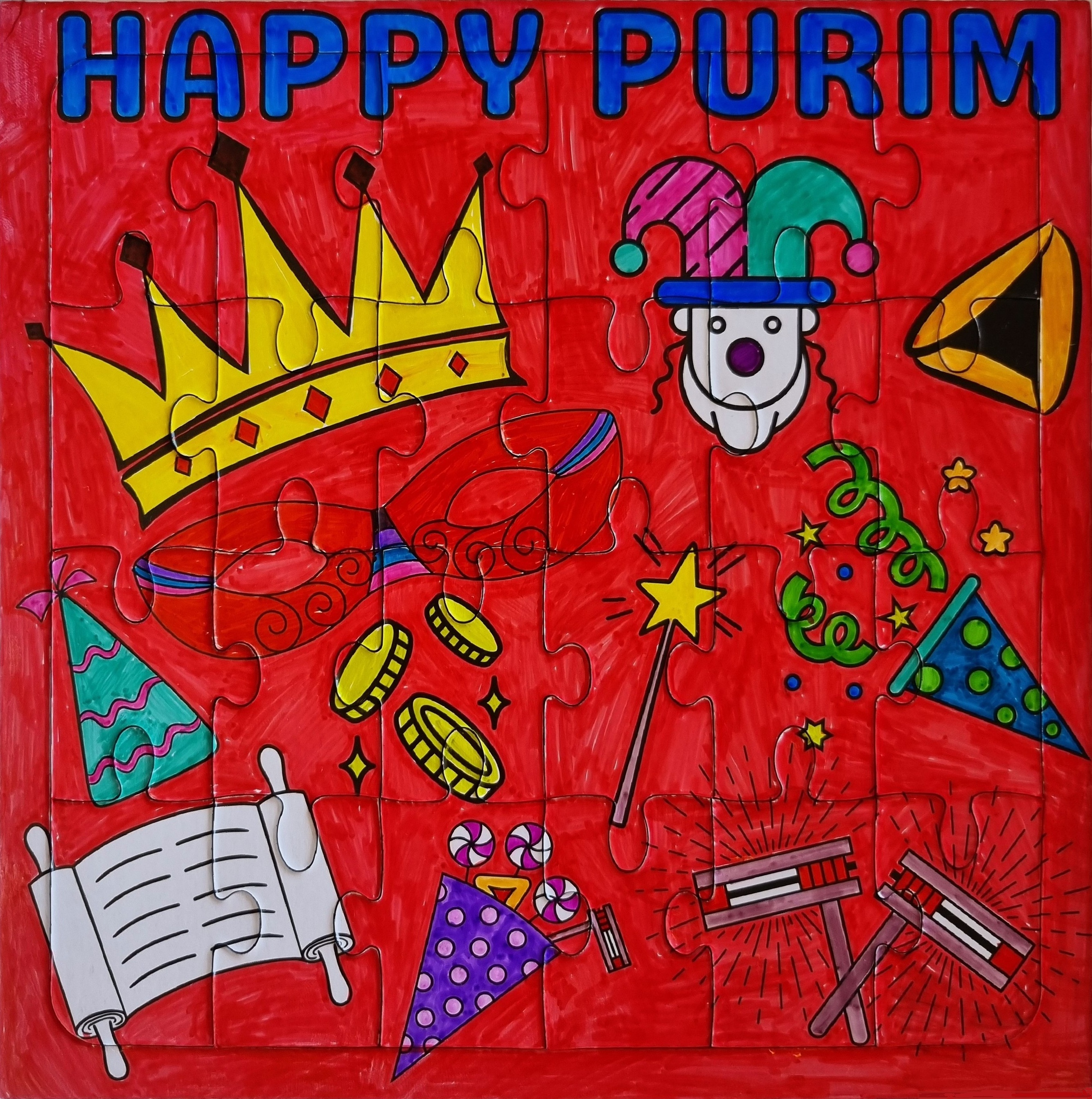 Purim Symbols Colouring-In Puzzle – 24 Pieces