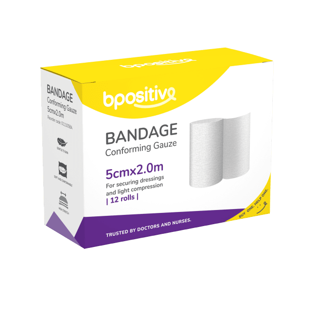 Bpositive Bandage Conforming Gauze 5cm x 2.0m Pack Of 12 Bpositive Bandage Conforming Gauze 5cm x 2.0m Pack Of 12
