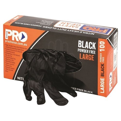ProChoice Disposable Nitrile Powder Free Heavy Duty Black Gloves XX Large Pack of 100 ProChoice Disposable Nitrile Powder Free Heavy Duty Black Gloves XX Large Pack of 100