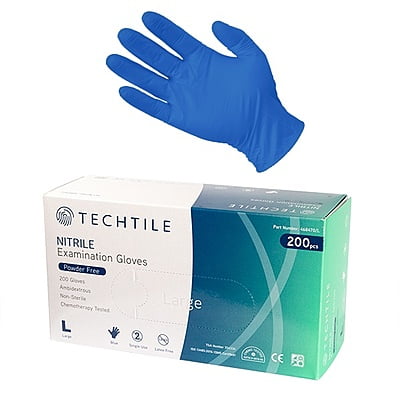 Techtile Nitrile Examination Gloves Powder Free Blue Pack of 200 Techtile Nitrile Examination Gloves Powder Free Blue Pack of 200
