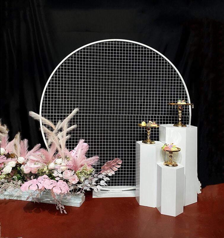 White Modern Square Mesh Round Backdrop Hire White Modern Square Mesh Round Backdrop Hire