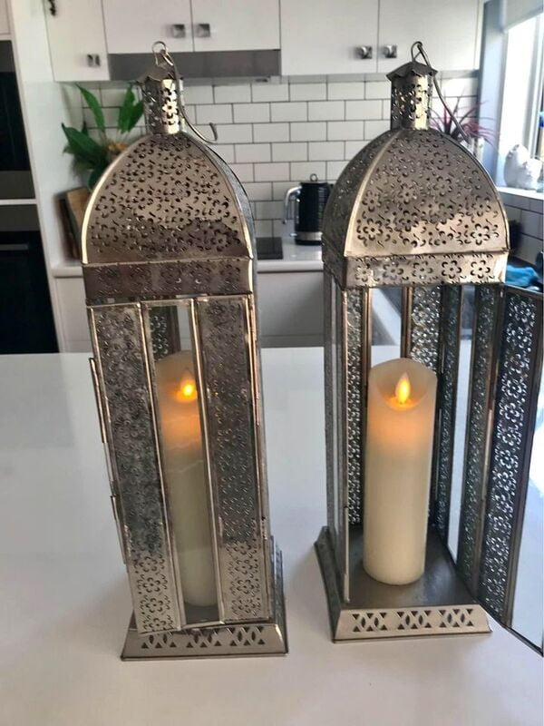 Arabia Silver Finish Square Metal Lantern - Hire