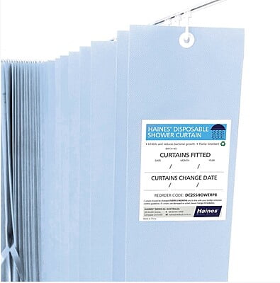 Haines Antimicrobial Disposable Shower Curtain 2.5x2.0m Blue Pack of 15 Haines Antimicrobial Disposable Shower Curtain 2.5x2.0m Blue Pack of 15