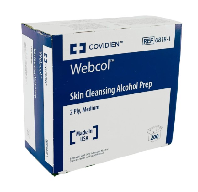 Covidien Webcol Skin Cleansing Alcohol Prep Swabs 2-Ply Box of 200 Covidien Webcol Skin Cleansing Alcohol Prep Swabs 2-Ply Box of 200