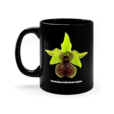Den. Little Green Apples Orchid Black Coffee Mug