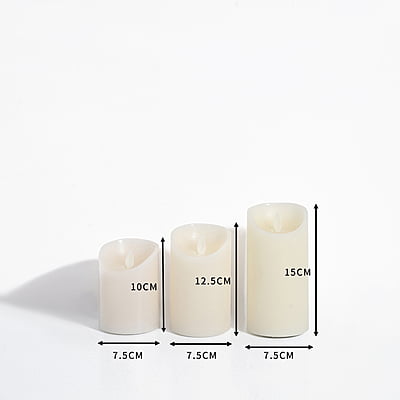 Set of 3 Premium Wax LED Pillar Candles - Hire