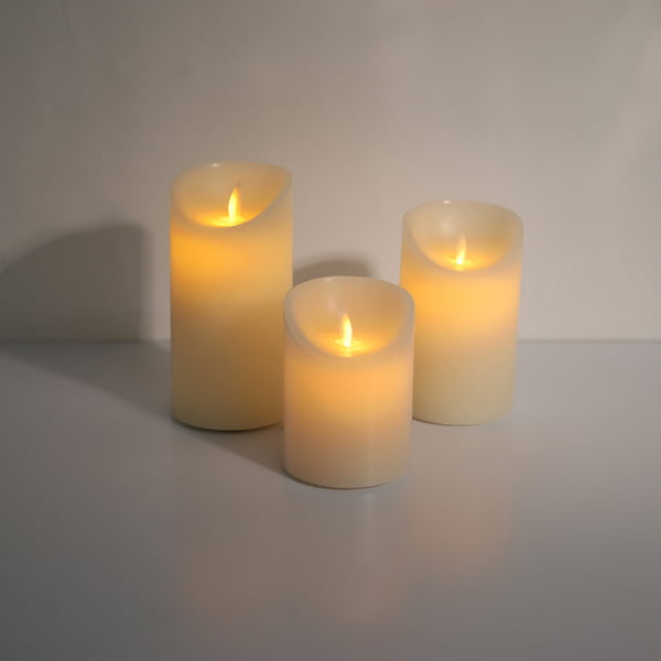 Set of 3 Premium Wax LED Pillar Candles - Hire