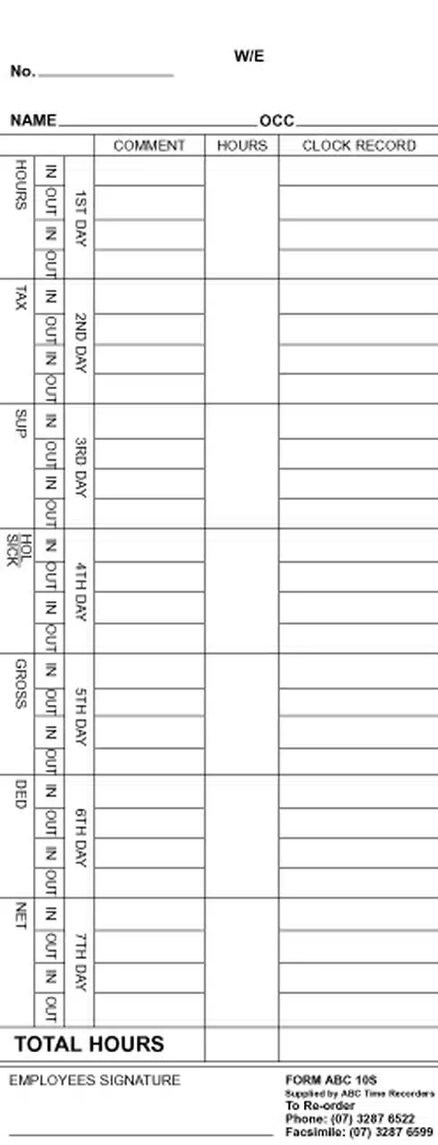 TLM 10S Weekly Time Card TLM 10S Weekly Time Card