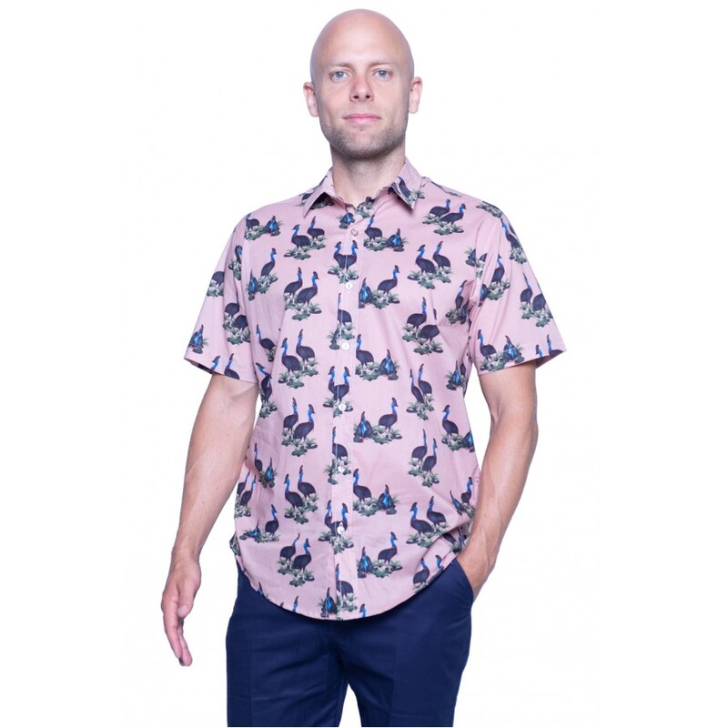Cassowary Pink Shirt - Ozzie Mens Short Sleeve Shirt Cassowary Pink Shirt - Ozzie Mens Short Sleeve Shirt