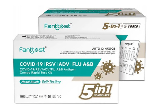 5Pack Fanttest COVID-19/RSV/ADV/FLU A&B Antigen Combo Rapid Test Kit (5 in 1)