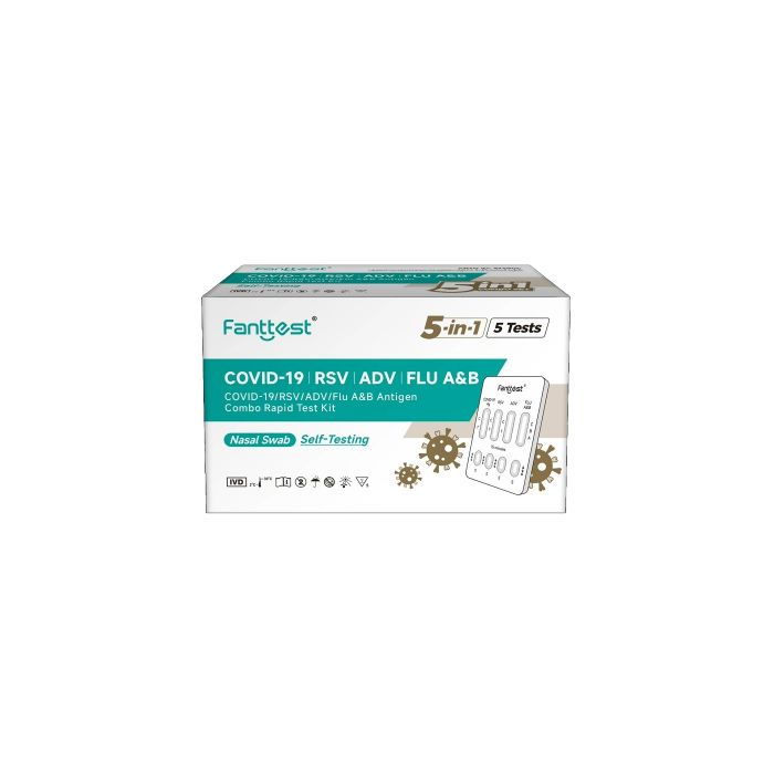 5Pack Fanttest COVID-19/RSV/ADV/FLU A&B Antigen Combo Rapid Test Kit (5 in 1)