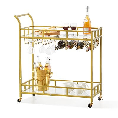 Alex Gold & Glass Large Bar Butler's Cart - Hire
