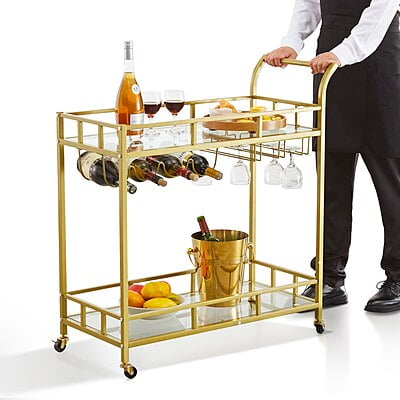Alex Gold & Glass Large Bar Butler's Cart - Hire