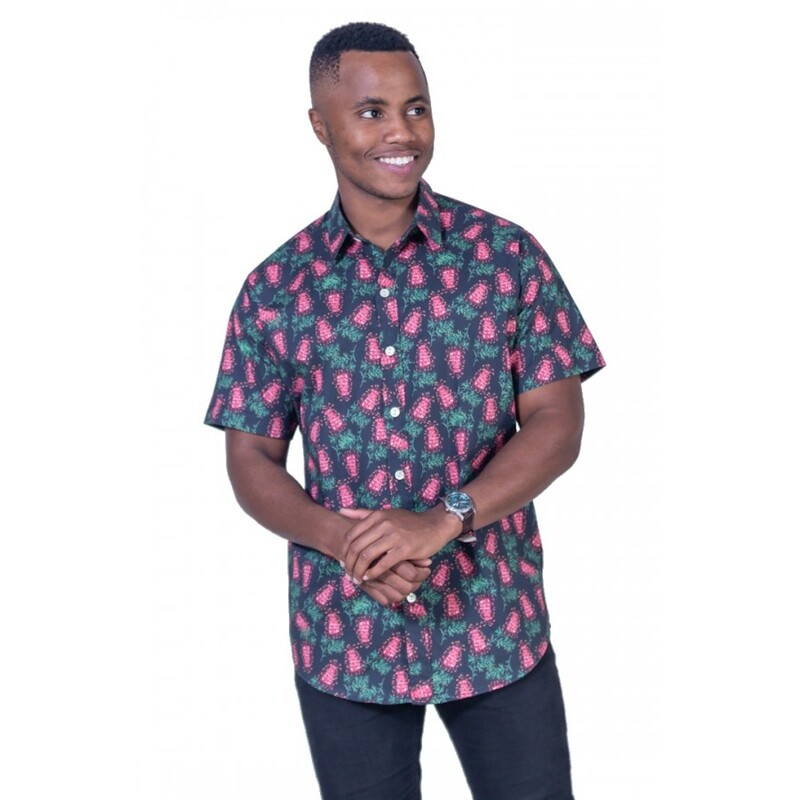 Grevillea Black Shirt - Ozzie Mens Short Sleeve Shirt Grevillea Black Shirt - Ozzie Mens Short Sleeve Shirt
