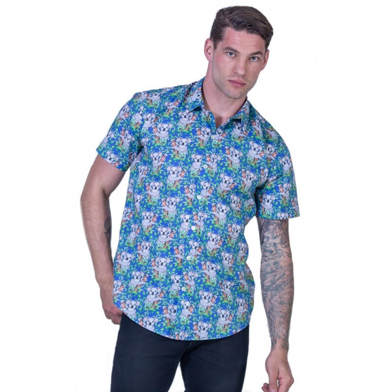 Koala Blue Shirt - Ozzie Mens Short Sleeve Shirt Koala Blue Shirt - Ozzie Mens Short Sleeve Shirt