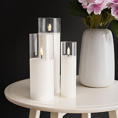 LED Pillar Candles in Glass Vases