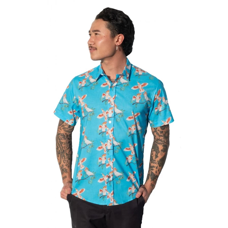 Major Mitchells Cockatoo Sky Blue Shirt - Ozzie Mens Short Sleeve Shirt Major Mitchells Cockatoo Sky Blue Shirt - Ozzie Mens Short Sleeve Shirt