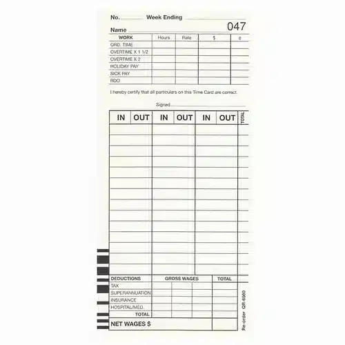 TLM QR-6560 Time Card TLM QR-6560 Time Card
