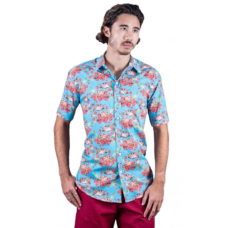 Sugar Glider Turquoise Shirt - Ozzie Mens Short Sleeve Shirt Sugar Glider Turquoise Shirt - Ozzie Mens Short Sleeve Shirt