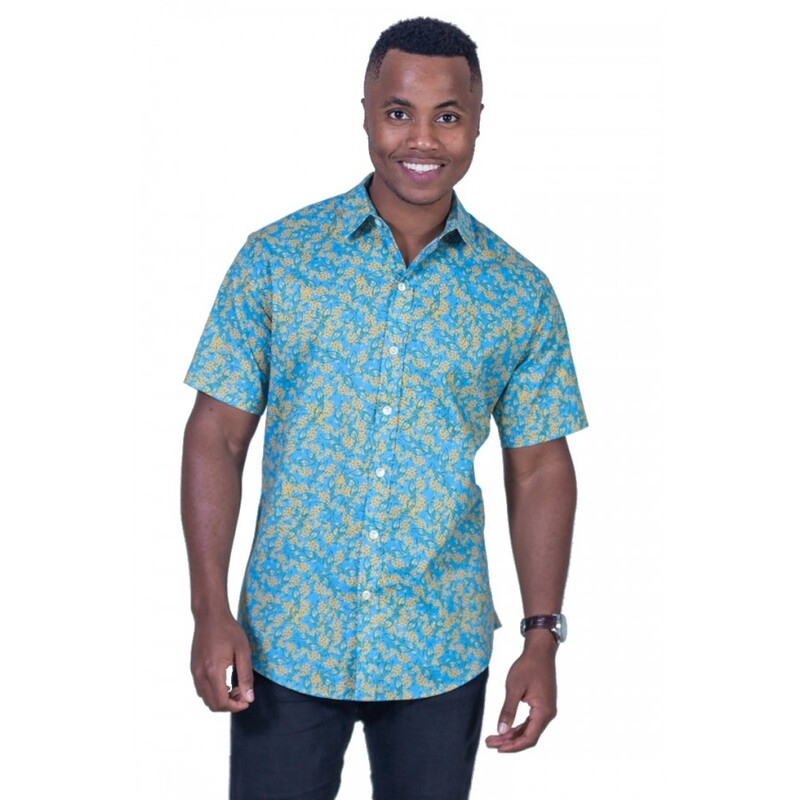Wattle Turquoise Shirt - Ozzie Mens Short Sleeve Shirt Wattle Turquoise Shirt - Ozzie Mens Short Sleeve Shirt