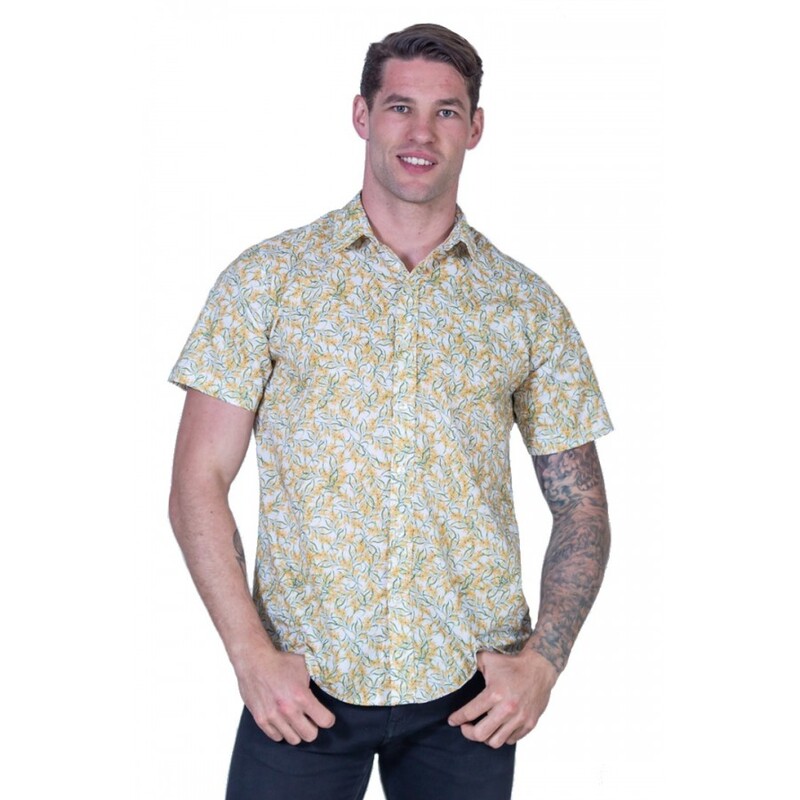 Wattle White Shirt - Ozzie Mens Short Sleeve Shirt Wattle White Shirt - Ozzie Mens Short Sleeve Shirt