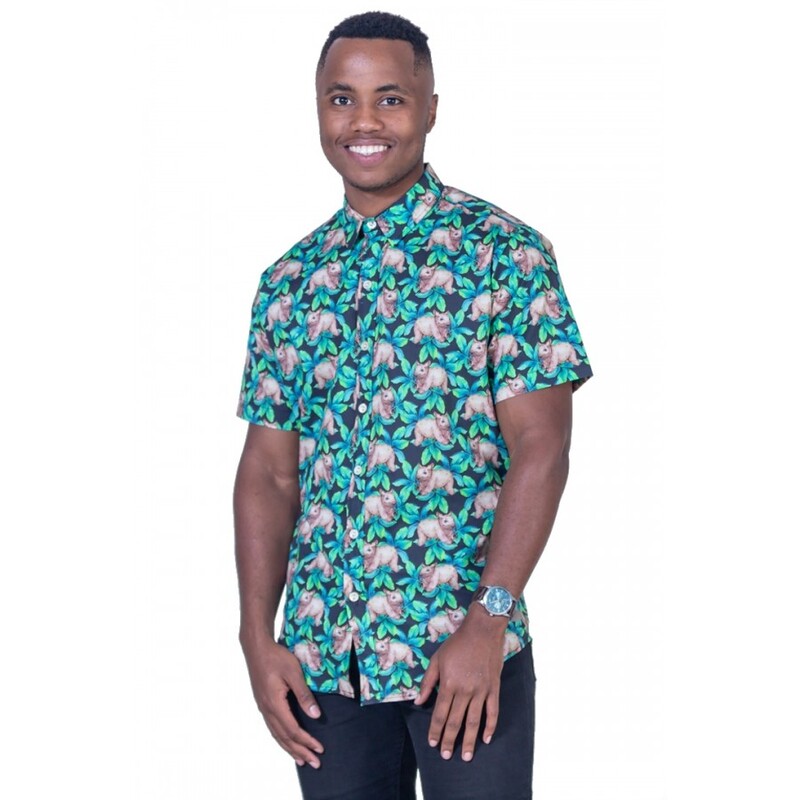 Wombat Black Shirt- Ozzie Mens Short Sleeve Shirt Wombat Black Shirt- Ozzie Mens Short Sleeve Shirt