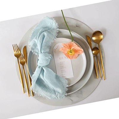Wild Luxe Collection - Heron Island Blue Textured Cloth Napkin Hire Wild Luxe Collection - Heron Island Blue Textured Cloth Napkin Hire