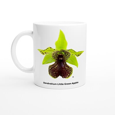 Den. Little Green Apples Orchid Coffee Mug
