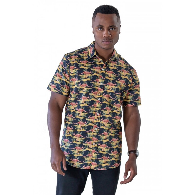 Kangaroo Black Shirt - Ozzie Mens Short Sleeve Shirt Kangaroo Black Shirt - Ozzie Mens Short Sleeve Shirt