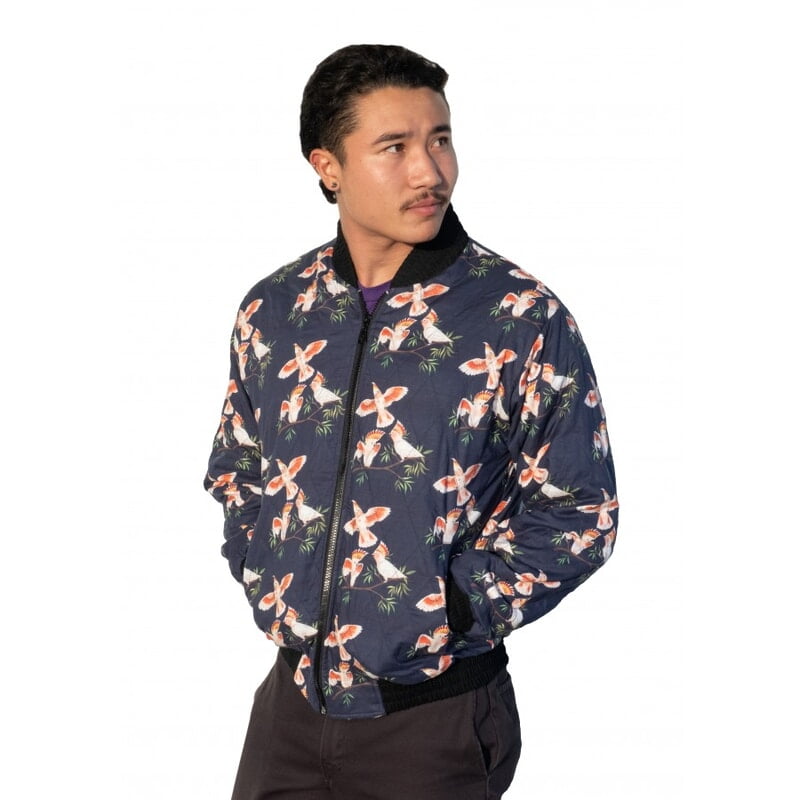 Major Mitchells Cockatoo Midnight Blue Jacket - Australian Bird Print Fabric - Cotton Bomber Jacket Major Mitchells Cockatoo Midnight Blue Jacket - Australian Bird Print Fabric - Cotton Bomber Jacket