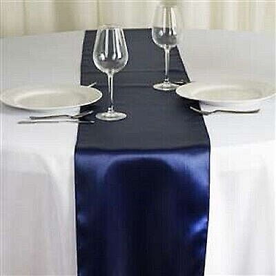 Dark Navy Blue Satin Table Runner Hire