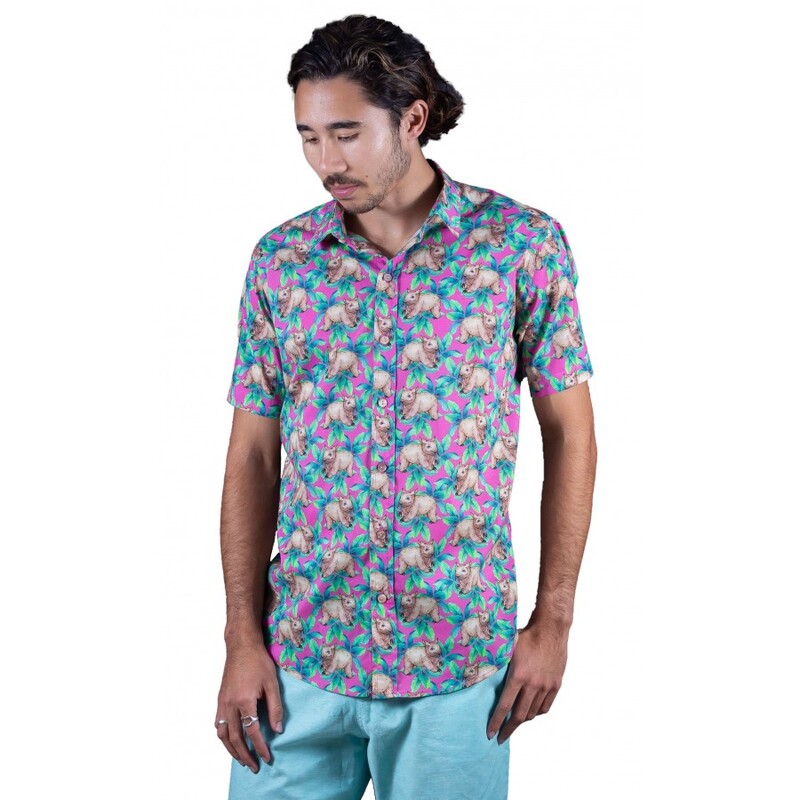 Wombat Pink Shirt- Ozzie Mens Short Sleeve Shirt Wombat Pink Shirt- Ozzie Mens Short Sleeve Shirt